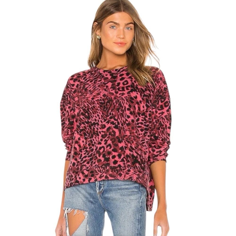 All Saints Large Women Pink Black Leopard Print Oversize sweatshirt Radar Lo